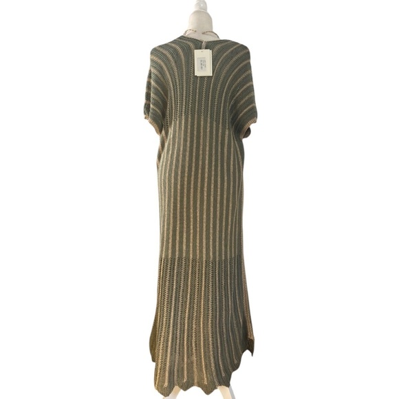 Floris Lurex Crochet Knit Maxi Dress NWT in Sage Gold Metallic Made in Italy - Picture 3 of 15